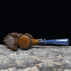 Handcrafted Solid Wood Tobacco Pipe Carved Lucky Rat Shape Bent Type For Men Personal Gift - Product Image 3