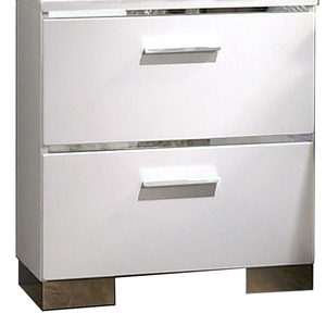 Nightstand with High Gloss Lacquer Chrome Handles Adjustable <b>White</b> <b>Bedside</b> <b>Table</b> Panel Wood for Bedroom & Living Room Storage - Product Image 2