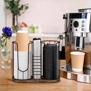 Paper Cup Storage Rack <b>Iron</b> Wood 4 <b>7</b> Compartments Multifunctional Coffee Cup Holder Stand Tray for Kitchen Counter - Product Image 1