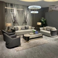 Ensemble de Meubles de Salon Royaux Européens Italiens Or Blanc de Haute Qualité, Canapés Modernes en Cuir, Luxueux pour Salon et Maison