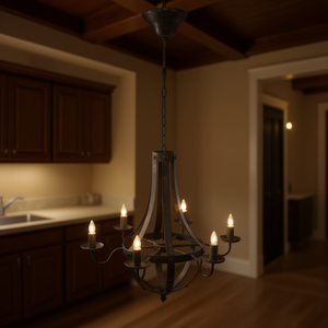 6-<b>Light</b> Adjustable Metal Chandelier Black Round Hanging Fixture for Kitchen <b>Dining</b> Room Foyer Entryway E26 Bulb Not Included - Product Image 2