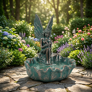 Fontana Solare da Giardino a Forma di Angelo Fata, 14 Pollici, Autoportante, Flusso d'Acqua Regolabile, Costruzione in Resina Resistente - Product Image 6