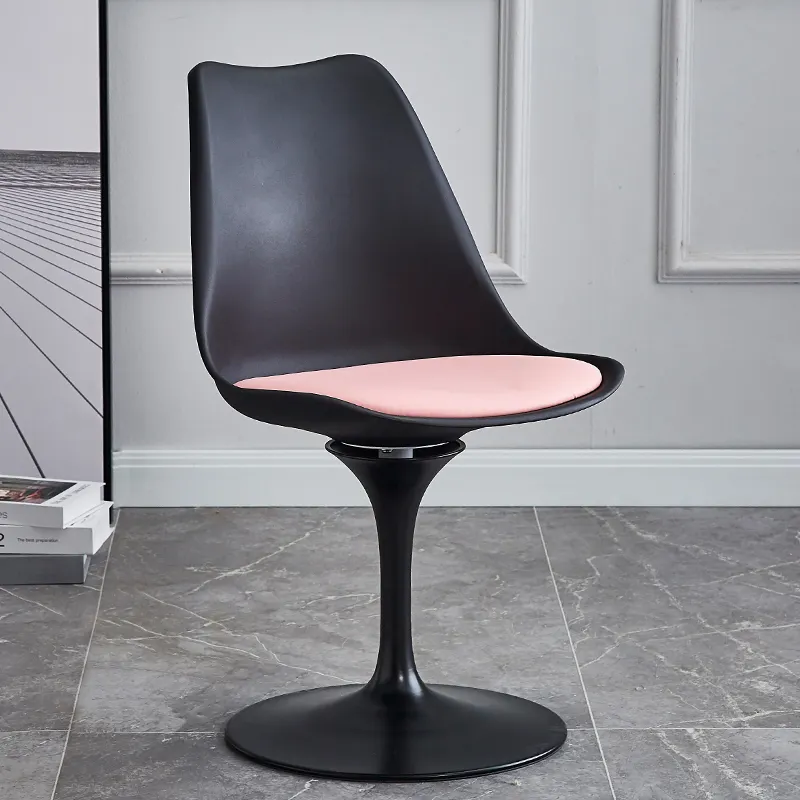 Modern new style swivel plastic black backrest metal leg tulip swivel chair office chair