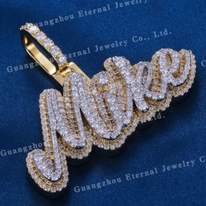 Liontin Huruf Mewah Berlapis Emas Asli 9k 10k 14k 18k dan Perak S925 Custom Pabrik, Bertabur Batu Moissanite VVS - Product Image 2