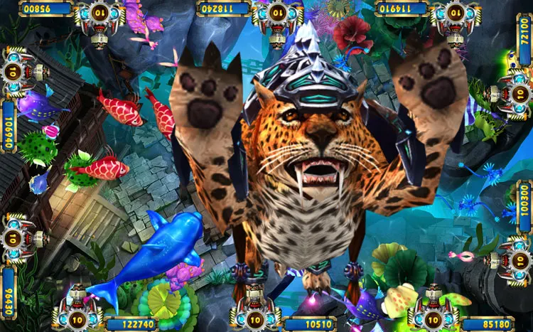 Máy chơi trò chơi câu cá arcade 4 người chơi vận hành bằng tiền xu Leopard Strike Fish Table