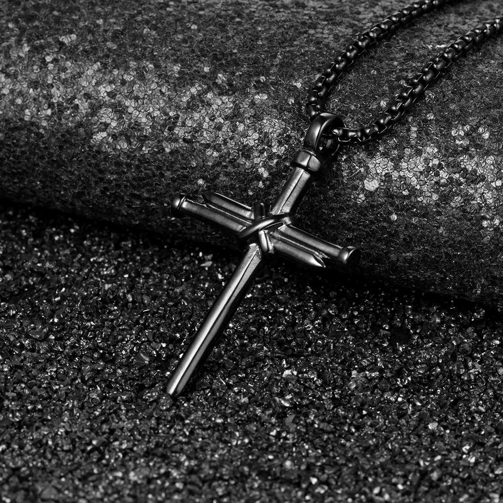 Q1533 Men Stainless Steel Nail Cross Charm Pendant Necklace