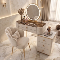 Coiffeuse de chambre élégante et minimaliste, bureau de maquillage moderne de luxe avec rangement haut de gamme pour la décoration intérieure contemporaine