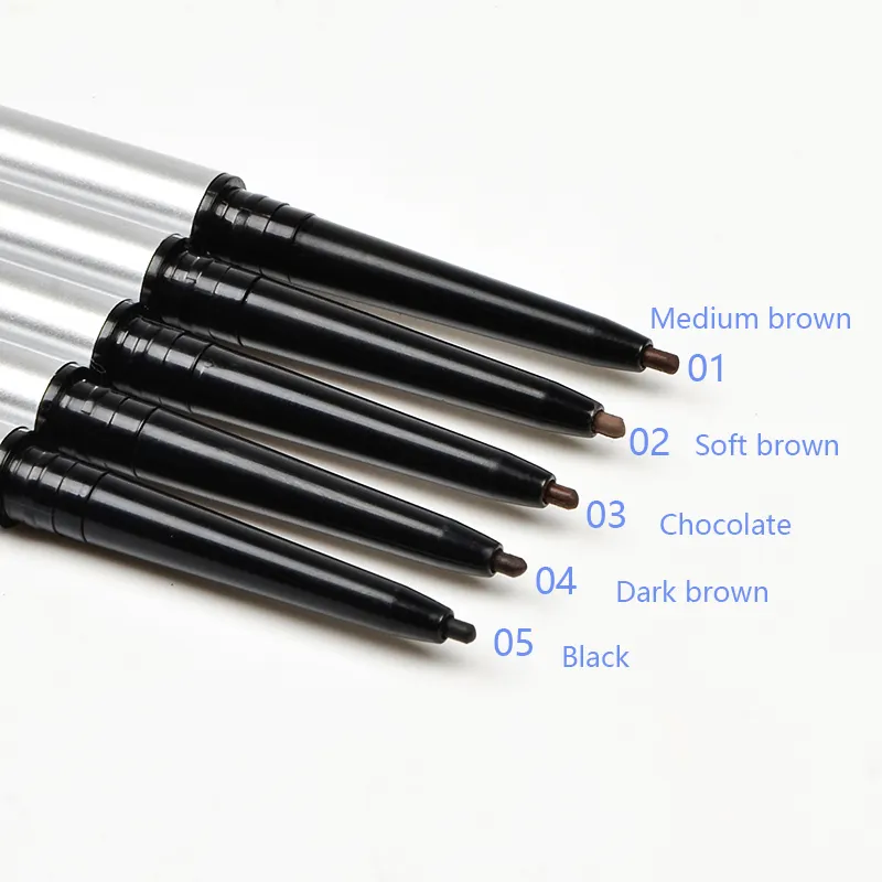 नई आगमन 5 रंग शाकाहारी ब्रो पेंसिल निविड़ अंधकार कस्टम निजी लेबल स्वत: स्लिम भौं पेंसिल