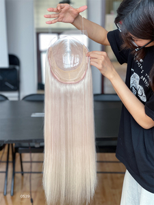 Toppers de cabello humano virgen 100% europeo, onda suelta recta sedosa con encaje transparente y línea de cabello prearrancada, Color blanco - Product Image 5