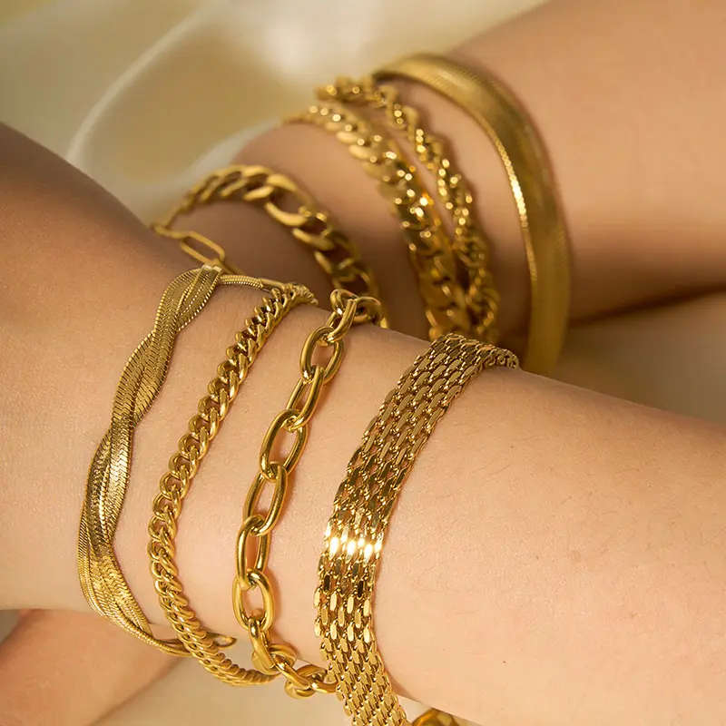 Gelang mode besi tahan karat berlapis emas 18K PVD kualitas tinggi perhiasan gelang rantai tali ular Kuba