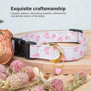 <span class=keywords><strong>Collar</strong></span> de perro de algodón hecho a mano para niñas y niños elegante blanco rosa amor corazón colgante distintivo estampado patrón cinta encaje para gatos - Product Image 2