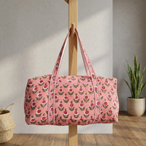 Stylish Unisex Travel <b>Bags</b> Pink Floral Print Cotton <b>Duffel</b> <b>Bag</b> Large Capacity Zipper Closure Weekender Travel <b>Bags</b> Wholesale <b>Bag</b> - Product Image 4