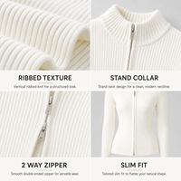 Cardigan en tricot pour femme, coupe slim, à capuche, double fermeture éclair, pull court, automne et hiver