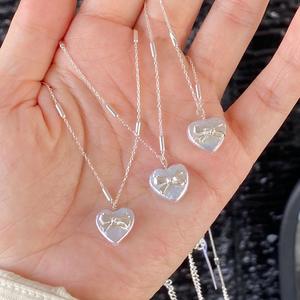 Collar con Colgante de Plata de Ley S925 con Lazo Azul Cielo y Diamantes, Diseño de Nicho, Simple, Versátil y Dulce, Accesorio para la Clavícula - Product Image 3