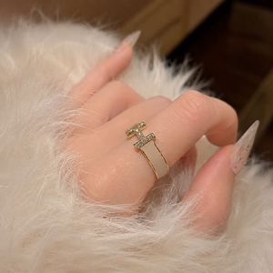 H Letter Enamel Custom <b>Gold</b>-Plated Channel <b>Set</b> Zircon Trendy <b>Ring</b> INS Style French Niche Design Wholesale Copper Jewelry Women's - Product Image 2