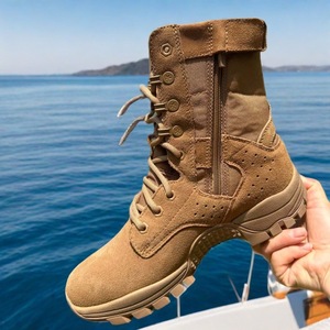 รองเท้าบูทผู้ชายสีน้ำตาลหนังแท้กันน้ำสำหรับฝึกซ้อมกลางแจ้งแบบมีซิปด้านข้างส้นเตี้ยพื้นยางหนาปกติ - Product Image 3