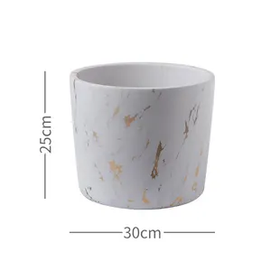 Vaso de mármore grande de ouro, vaso em ambientes internos de 30cm com suporte de bambu