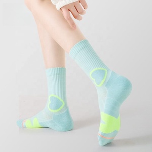 Custom Women's Compression Socks – Heart Seamless Technique Crew <b>Cushion</b> Athletic Sport Socks – Combed Cotton Colorful Spring - Product Image 2