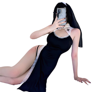 Lencería Sexy, Disfraz de <span class=keywords><strong>Monja</strong></span>, Uniforme Cheongsam, Tentación, Coqueteo, Pasión, Qqny - Product Image 1