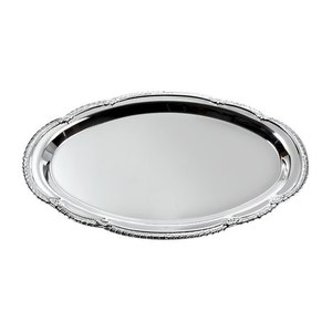 Vassoio Decorativo Ovale 31x22 cm Stile Vintage in Metallo Acciaio Inossidabile Plastica Vetro per Casa e Alimenti per Esposizione - Product Image 1