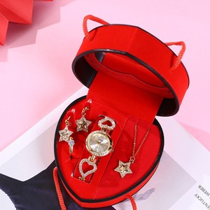 Valentine's Day Jewelry <b>Set</b> For Women <b>Watch</b> Necklace Earrings Ring Heart Shape Gift Box Fashion Accessories - Product Image 1