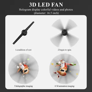 2024 Wifi Controle 42 cm HD Visor Holográfico 384 Projetor 3D giratório LED Publicidade Ventilador Holograma