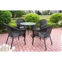 Meubles de patio d'usine de Guangzhou, ensemble de 5 pièces pour la terrasse, fauteuil et table en osier de couleur naturelle, rotin synthétique pour patio