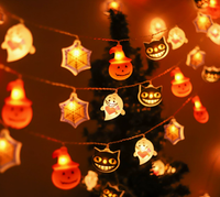 Lampu Tali Surya Gantung Halloween IP65, Lampu Bentuk Labu Hantu Kelelawar Bintang, Dekorasi Halaman Rumah Pesta Liburan Dalam & Luar Ruangan