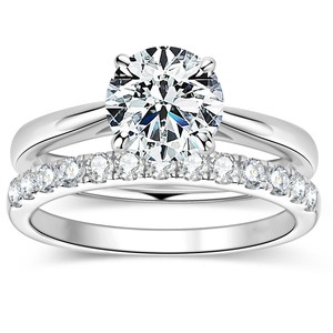 Anillos de Pareja a Juego con Moissanita VVS GRA de Corte Redondo de 2ct, Apilables, de Cobre Puro con Baño de Oro de 14K, Joyería para Mujer - Product Image 1