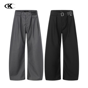 Pantalones de Traje Casuales Anchos de Estilo Americano en Negro y Gris de Alta Calidad para <span class=keywords><strong>Hombre</strong></span> 11KN - Pantalones Plisados de Corte Holgado - Product Image 3