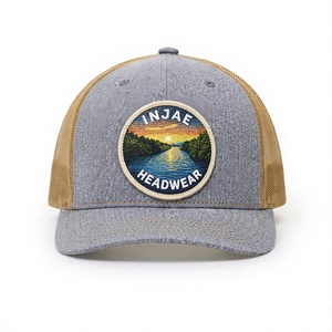 High Quality 5 Panel Grey Heather Custom Woven Patch Trucker Hat <b>Vintage</b> Brown Mesh Back Snapback Baseball <b>Cap</b> for Outdoor - Product Image 1