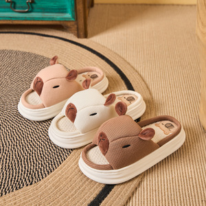 Ciabatte in lino da donna Creative adorabili sandali Fugu per interni casa con suola di lino spesse scarpe sandali con suola morbida - Product Image 1