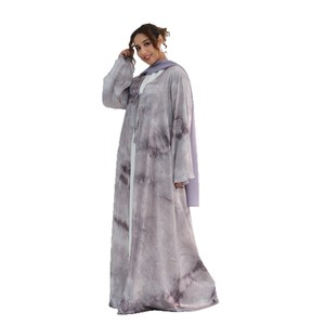 High Quality Muslim Middle Eastern Tie-Dye Pleated Printed Polyester Long Sleeve V Neck <strong>Abaya</strong> <strong>2026</strong> Spring 1121 - Product Image 4
