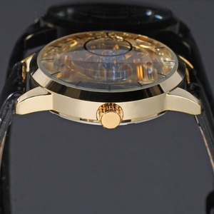 Montre mécanique squelette pour homme, style business décontracté, automatique, dorée, avec bracelet en cuir noir, montre de luxe pour homme - Product Image 5