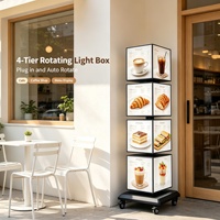 Présentoir de menu de café sur pied à 4 niveaux ADE, affichage publicitaire mobile, boîte lumineuse LED rotative en forme de cube pour restaurant, café, boutique