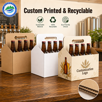 Boîte de transport pour bouteilles de vin écologique et recyclable, emballage de 6 bouteilles avec poignée, logo personnalisé imprimé, boîte en carton ondulé