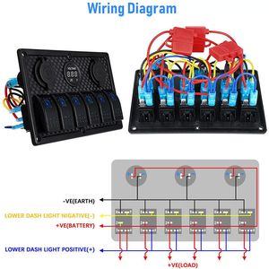 Panneau de commande 6 interrupteurs RGB à intensité variable pour bateaux et voitures, 12V 24V, indice IP53, 10A, avec boîtier de contrôle de circuit pour camping-car et bus - Product Image 3