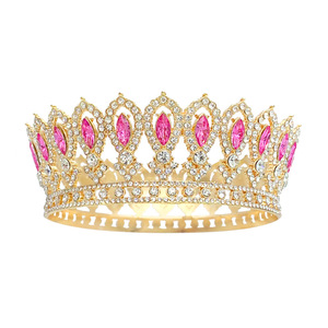 Couronne d'or haut de gamme Simple multicolore ronde complète beauté Pageant couronne casque pour les mariées d'anniversaire - Product Image 3