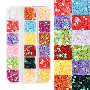 12 colors mixed nail glitter butterfly round shaped chunky nail art decoration glitter