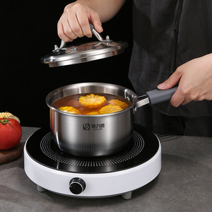 Marmite à soupe et à bouillon en acier inoxydable avec couvercle en verre, compatible induction et gaz, casserole à long manche 16 cm - Product Image 6