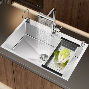 Fregadero de cocina de acero inoxidable SUS304 para el hogar, tipo cascada, de un solo tazón grande, engrosado, para montaje bajo encimera - Product Image 1