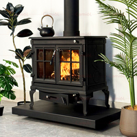 Grande cheminée à bois en fonte pour salon, moderne, pour se réchauffer, avec foyer et manteau décoratif, pour foyer au bois véritable