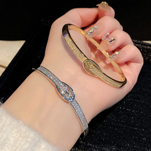 <b>Copper</b> Belt Buckle <b>Bracelet</b> Gold And Silver Micro Insert Zircon Inlay Women's Jewelry Gift Winter 2024 - Product Image 4