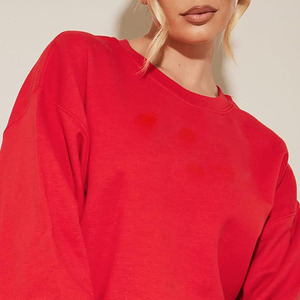 Sudadera de Moda Urbana de Color Rojo Liso, Venta al por Mayor de Fábrica, Estilo Profesional para Mujer, Sudadera de Manga Larga con Cuello Redondo - Product Image 5