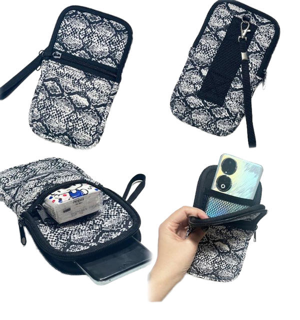 Snake Print Neoprene Phone Pouch Waterproof Crossbody cellphone Purse Shockproof Multi-Pocket Phone Holder for iphone/Samsung.