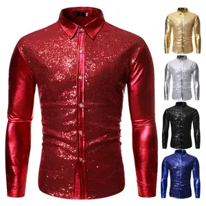 Men Nightclub Multi-color Shirt Youth Cool Sequin Hot Gold Dance Wear Shirt