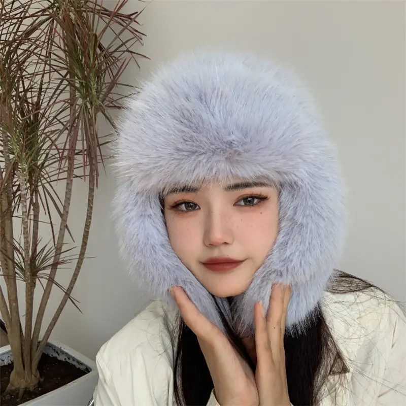 Nuovo design di una varietà di colori di imitazione pelliccia di volpe orecchio a prova di vento inverno cappello caldo da sci