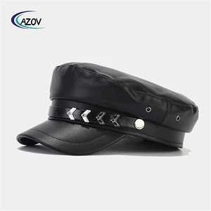 قبعة مموهة بسلسلة معدنية عتيقة من الجلد ، قبعة كحلي بريطانية أنيقة ، قبعة سوداء ذات ذروة - Product Image 6