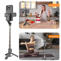 Perche à selfie télescopique pliable en alliage d'aluminium Q20s rotative à 360 degrés avec support de téléphone amovible et trépied à lumière d'appoint pour 10M