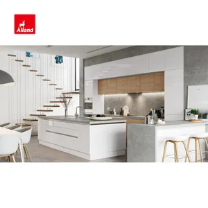 AllandCabinet-armarios de cocina de estilo acrílico personalizados, muebles de cocina, Material de madera sólida, precio de fábrica